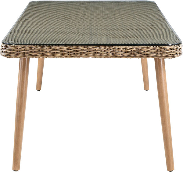 Meridian Furniture Seacrest Wicker Outdoor Patio Dining Table with Tempered Glass Top for Stylish Al Fresco Meals Natural 55003-DT96