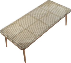 Meridian Furniture Seacrest Wicker Outdoor Patio Dining Table with Tempered Glass Top for Stylish Al Fresco Meals Natural 55003-DT96