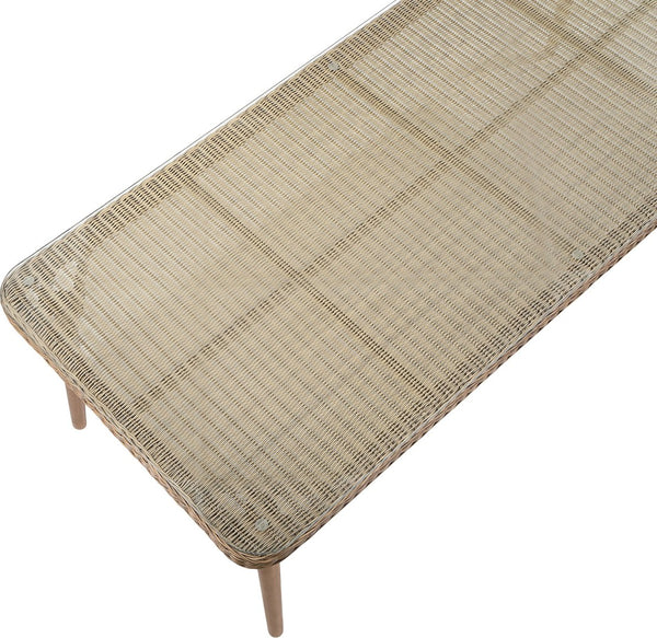 Meridian Furniture Seacrest Wicker Outdoor Patio Dining Table with Tempered Glass Top for Stylish Al Fresco Meals Natural 55003-DT96