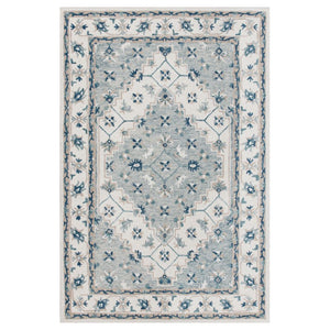 Hand Tufted Wool Floral Area Rug in Blue Ivory Classic Style for Living Room or Bedroom