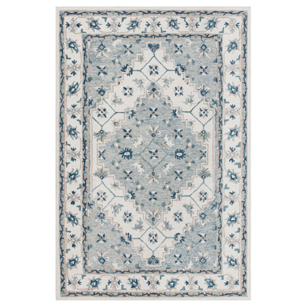 Hand Tufted Wool Floral Area Rug in Blue Ivory Classic Style for Living Room or Bedroom