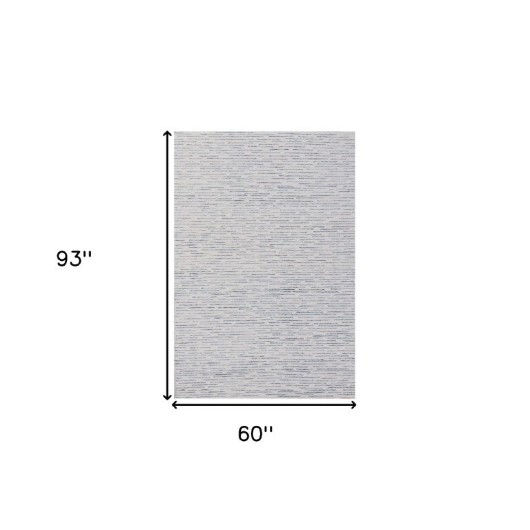 Hand Tufted Wool Striped Area Rug in Ivory Blue for Living Room or Bedroom Floor Decor