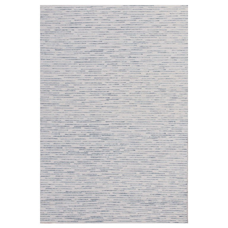 Hand Tufted Wool Striped Area Rug in Ivory Blue for Living Room or Bedroom Floor Decor