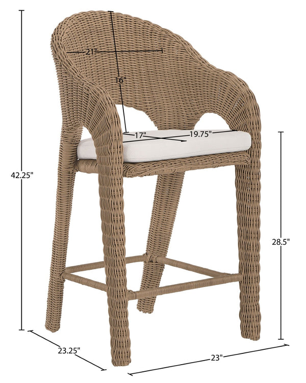 Meridian Furniture Seacrest Wicker Outdoor Bar Stool with Aluminum Frame and Cushion for Patio or Poolside Natural 55003Beige-BS