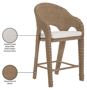 Meridian Furniture Seacrest Wicker Outdoor Bar Stool with Aluminum Frame and Cushion for Patio or Poolside Natural 55003Beige-BS