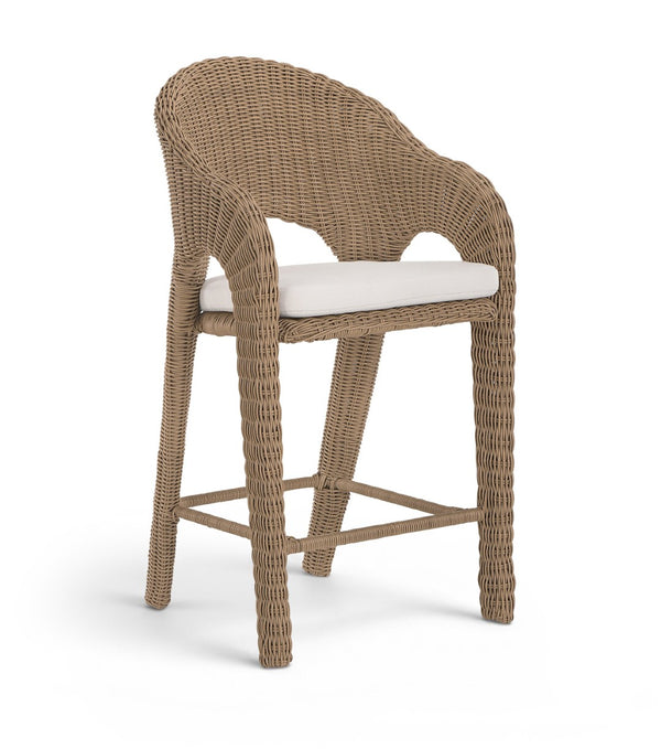 Meridian Furniture Seacrest Wicker Outdoor Bar Stool with Aluminum Frame and Cushion for Patio or Poolside Natural 55003Beige-BS