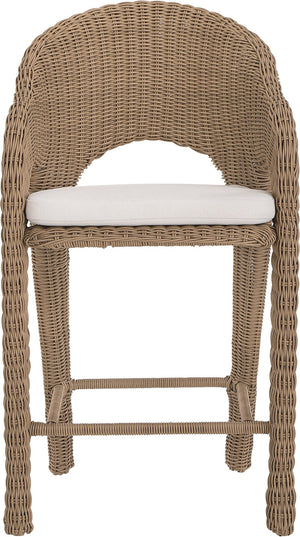 Meridian Furniture Seacrest Wicker Outdoor Bar Stool with Aluminum Frame and Cushion for Patio or Poolside Natural 55003Beige-BS