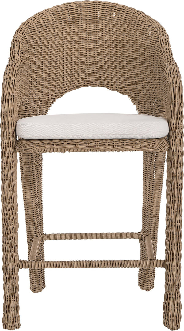 Meridian Furniture Seacrest Wicker Outdoor Bar Stool with Aluminum Frame and Cushion for Patio or Poolside Natural 55003Beige-BS