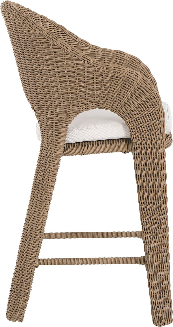 Meridian Furniture Seacrest Wicker Outdoor Bar Stool with Aluminum Frame and Cushion for Patio or Poolside Natural 55003Beige-BS