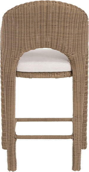 Meridian Furniture Seacrest Wicker Outdoor Bar Stool with Aluminum Frame and Cushion for Patio or Poolside Natural 55003Beige-BS