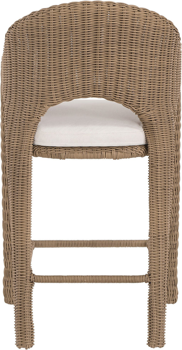 Meridian Furniture Seacrest Wicker Outdoor Bar Stool with Aluminum Frame and Cushion for Patio or Poolside Natural 55003Beige-BS