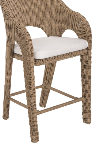 Meridian Furniture Seacrest Wicker Outdoor Bar Stool with Aluminum Frame and Cushion for Patio or Poolside Natural 55003Beige-BS