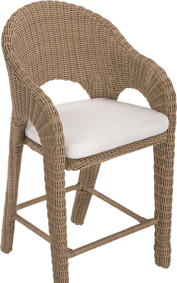 Meridian Furniture Seacrest Wicker Outdoor Bar Stool with Aluminum Frame and Cushion for Patio or Poolside Natural 55003Beige-BS