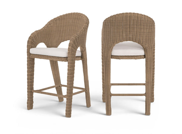 Meridian Furniture Seacrest Wicker Outdoor Bar Stool with Aluminum Frame and Cushion for Patio or Poolside Natural 55003Beige-BS