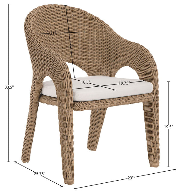 Meridian Furniture Seacrest Outdoor Wicker Dining Chair with Uv Resistant Olefin Cushion for Patio Poolside Use Natural 55003Beige-DC