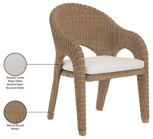 Meridian Furniture Seacrest Outdoor Wicker Dining Chair with Uv Resistant Olefin Cushion for Patio Poolside Use Natural 55003Beige-DC