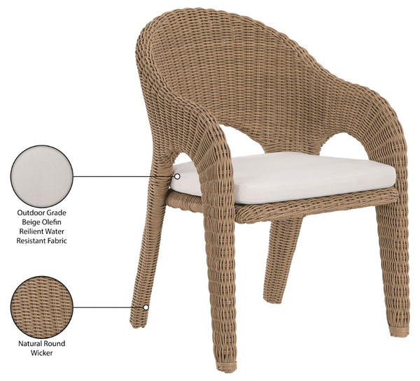 Meridian Furniture Seacrest Outdoor Wicker Dining Chair with Uv Resistant Olefin Cushion for Patio Poolside Use Natural 55003Beige-DC