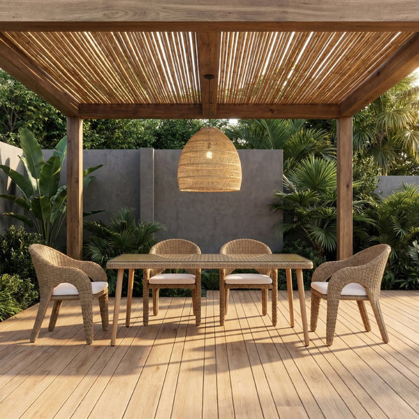 Meridian Furniture Seacrest Outdoor Wicker Dining Chair with Uv Resistant Olefin Cushion for Patio Poolside Use Natural 55003Beige-DC