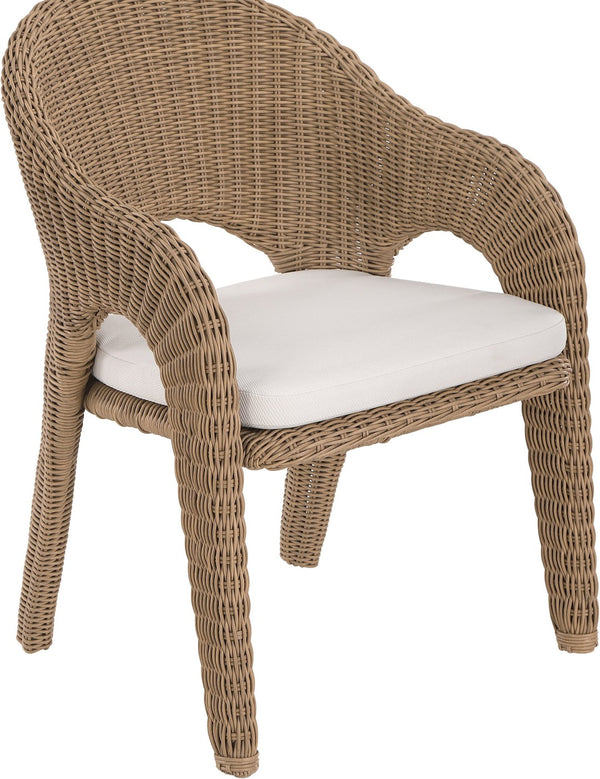 Meridian Furniture Seacrest Outdoor Wicker Dining Chair with Uv Resistant Olefin Cushion for Patio Poolside Use Natural 55003Beige-DC