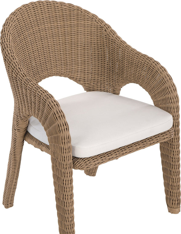 Meridian Furniture Seacrest Outdoor Wicker Dining Chair with Uv Resistant Olefin Cushion for Patio Poolside Use Natural 55003Beige-DC