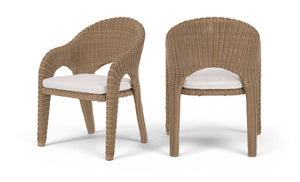 Meridian Furniture Seacrest Outdoor Wicker Dining Chair with Uv Resistant Olefin Cushion for Patio Poolside Use Natural 55003Beige-DC
