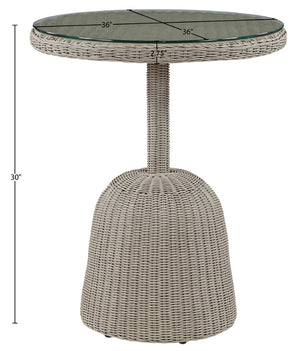 Meridian Furniture Seacrest Round Wicker Outdoor Counter Height Table with Tempered Glass Top for Patio Dining Taupe 55004-BT36