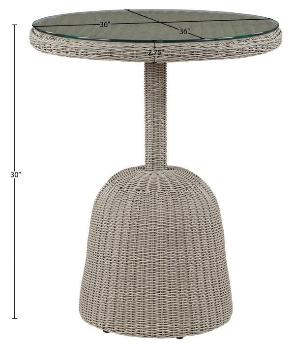 Meridian Furniture Seacrest Round Wicker Outdoor Counter Height Table with Tempered Glass Top for Patio Dining Taupe 55004-BT36