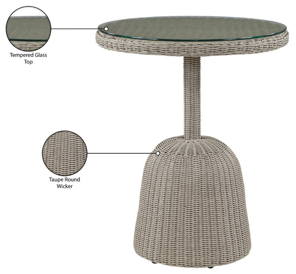Meridian Furniture Seacrest Round Wicker Outdoor Counter Height Table with Tempered Glass Top for Patio Dining Taupe 55004-BT36