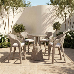 Meridian Furniture Seacrest Round Wicker Outdoor Counter Height Table with Tempered Glass Top for Patio Dining Taupe 55004-BT36