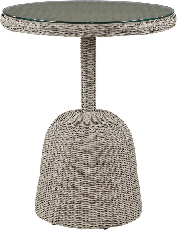 Meridian Furniture Seacrest Round Wicker Outdoor Counter Height Table with Tempered Glass Top for Patio Dining Taupe 55004-BT36