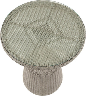 Meridian Furniture Seacrest Round Wicker Outdoor Counter Height Table with Tempered Glass Top for Patio Dining Taupe 55004-BT36