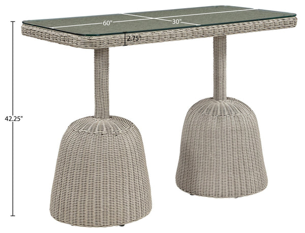 Meridian Furniture Seacrest Outdoor Bar Height Wicker Patio Table with Tempered Glass Top for Deck or Backyard Taupe 55004-BT60