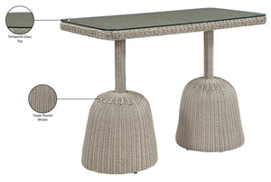 Meridian Furniture Seacrest Outdoor Bar Height Wicker Patio Table with Tempered Glass Top for Deck or Backyard Taupe 55004-BT60