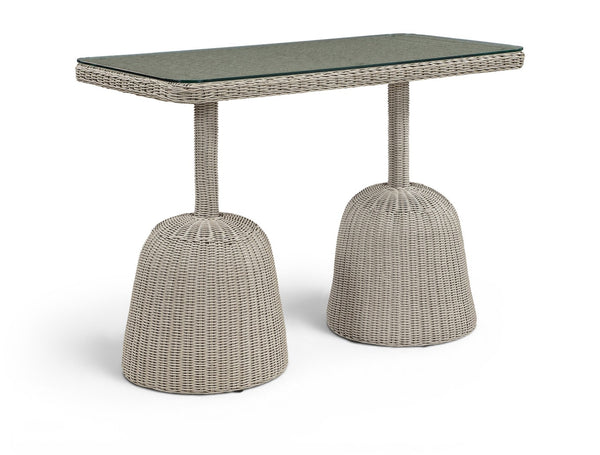 Meridian Furniture Seacrest Outdoor Bar Height Wicker Patio Table with Tempered Glass Top for Deck or Backyard Taupe 55004-BT60