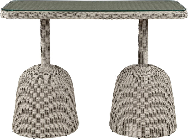 Meridian Furniture Seacrest Outdoor Bar Height Wicker Patio Table with Tempered Glass Top for Deck or Backyard Taupe 55004-BT60