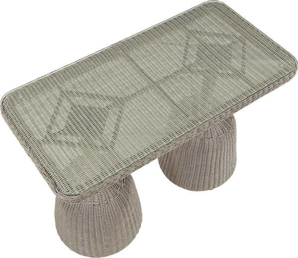Meridian Furniture Seacrest Outdoor Bar Height Wicker Patio Table with Tempered Glass Top for Deck or Backyard Taupe 55004-BT60