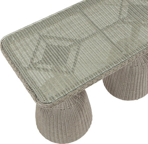 Meridian Furniture Seacrest Outdoor Bar Height Wicker Patio Table with Tempered Glass Top for Deck or Backyard Taupe 55004-BT60