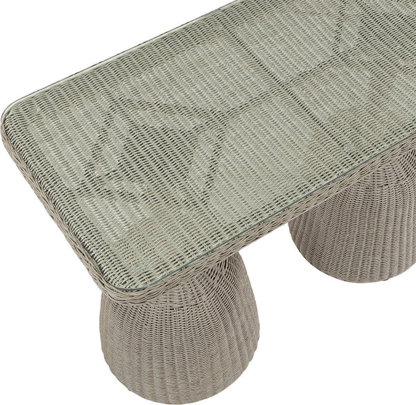 Meridian Furniture Seacrest Outdoor Bar Height Wicker Patio Table with Tempered Glass Top for Deck or Backyard Taupe 55004-BT60