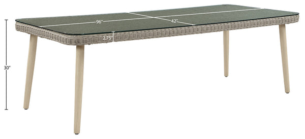 Meridian Furniture Seacrest Wicker Outdoor Patio Dining Table with Tempered Glass Top for Stylish Al Fresco Meals Taupe 55004-DT96
