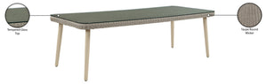 Meridian Furniture Seacrest Wicker Outdoor Patio Dining Table with Tempered Glass Top for Stylish Al Fresco Meals Taupe 55004-DT96