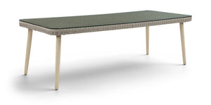 Meridian Furniture Seacrest Wicker Outdoor Patio Dining Table with Tempered Glass Top for Stylish Al Fresco Meals Taupe 55004-DT96