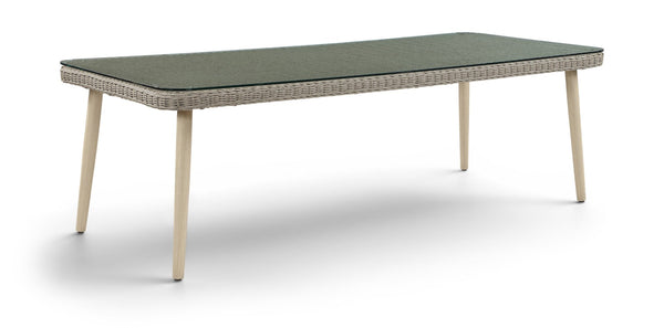 Meridian Furniture Seacrest Wicker Outdoor Patio Dining Table with Tempered Glass Top for Stylish Al Fresco Meals Taupe 55004-DT96