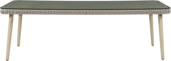Meridian Furniture Seacrest Wicker Outdoor Patio Dining Table with Tempered Glass Top for Stylish Al Fresco Meals Taupe 55004-DT96