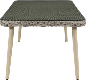 Meridian Furniture Seacrest Wicker Outdoor Patio Dining Table with Tempered Glass Top for Stylish Al Fresco Meals Taupe 55004-DT96