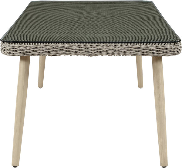 Meridian Furniture Seacrest Wicker Outdoor Patio Dining Table with Tempered Glass Top for Stylish Al Fresco Meals Taupe 55004-DT96