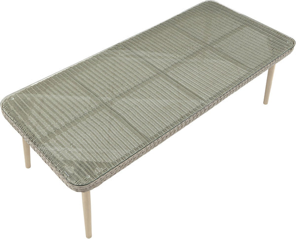Meridian Furniture Seacrest Wicker Outdoor Patio Dining Table with Tempered Glass Top for Stylish Al Fresco Meals Taupe 55004-DT96