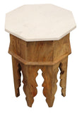 Moti Pillar Octagonal Side Table in Distressed Natural & Ivory 55004006