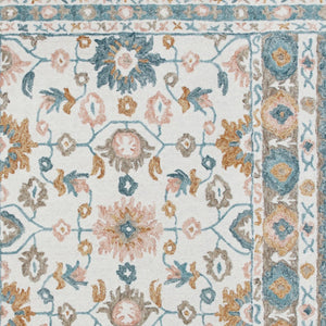 Homeroots 5' X 8' Blue And Ivory Wool Floral Hand Tufted Area Rug Blue,Pink Wool 550040