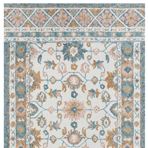 Homeroots 9' X 12' Blue And Ivory Wool Floral Hand Tufted Area Rug Blue,Pink Wool 550042