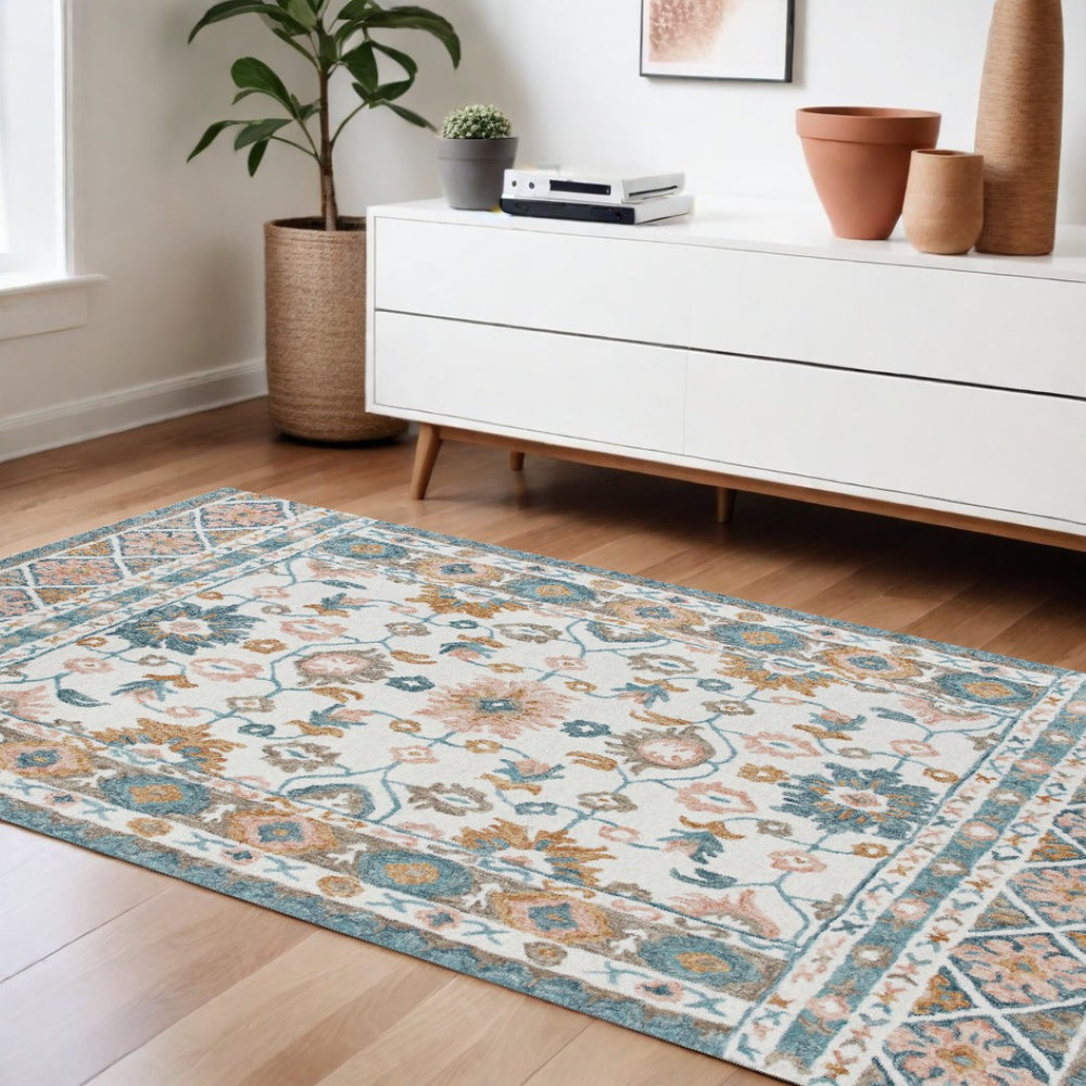 HomeRoots 9' Hand-Tufted Wool Floral Area Rug in Blue and Ivory - Timeless Elegance for Any Space 9' X 12' 550042